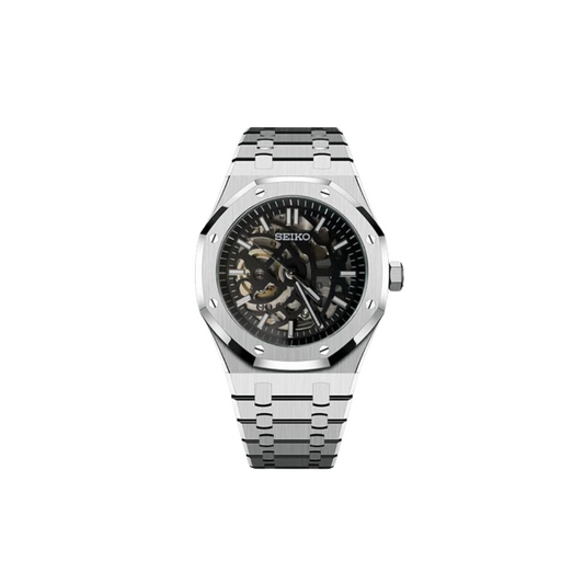SEIKO MOD OAK SKELETON Men's Watch with black Dial and Steel Bracelet