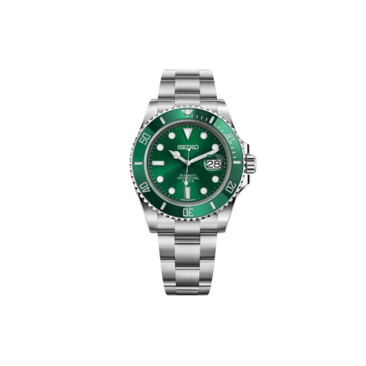 SEIKO MOD SEADWELLER BLACK MEN'S WATCH with green Dial and Steel Bracelet