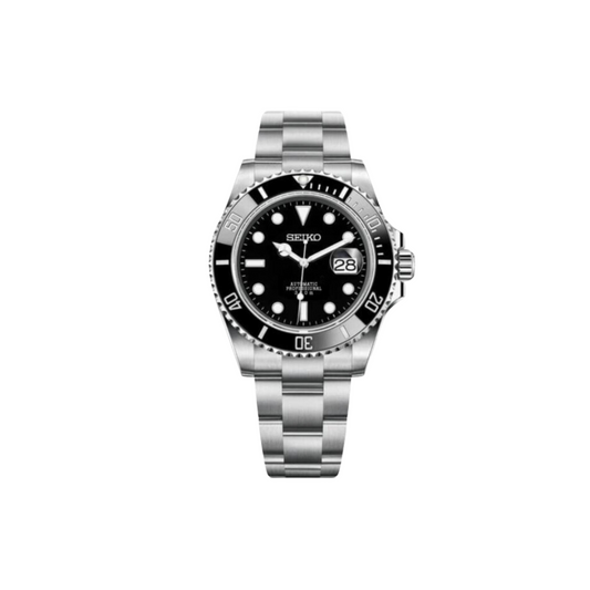 SEIKO MOD SEADWELLER BLACK MEN'S WATCH with black Dial and Steel Bracelet