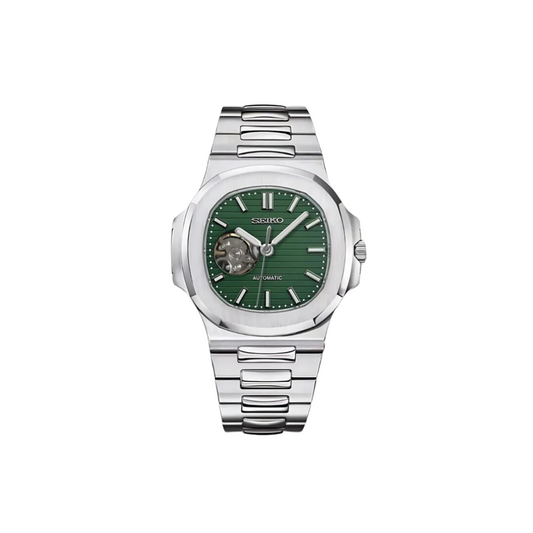SEIKO MOD NAUTILUS SILVER GREY Men's Watch with green Dial and Steel Bracelet