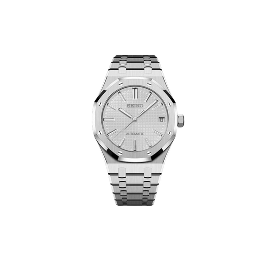 SEIKO MOD ROYAL OAK with White Dial and Steel Bracelet