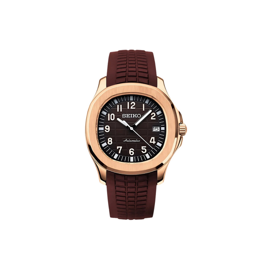 Front view of a SEIKO MOD AQUANAUT OAK MEN'S WATCH with BROWN dial and stainless steel bracelet