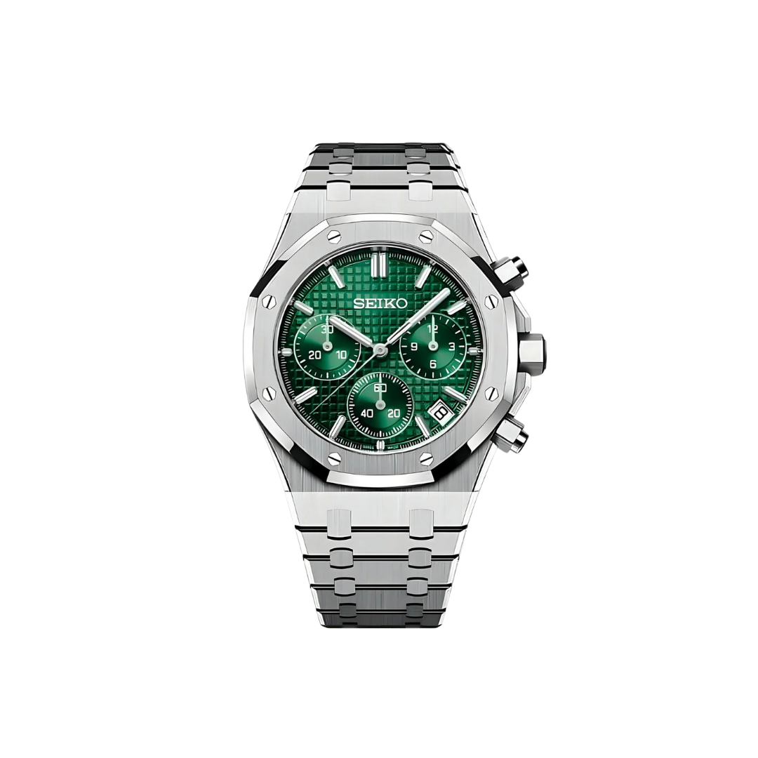 SEIKO MOD ROYAL OAK CHRONO with green Dial and Steel Bracelet