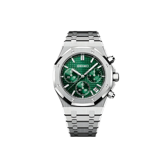 SEIKO MOD ROYAL OAK CHRONO with green Dial and Steel Bracelet