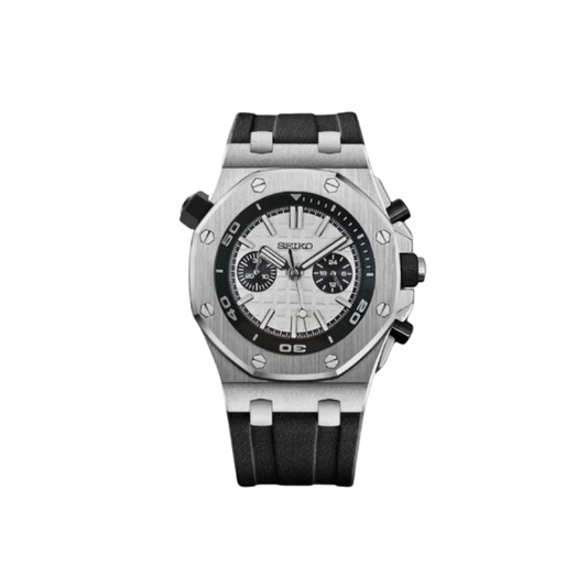 SEIKO MOD OFFSHORE PANDA Men's Watch with White Dial and ruber Bracelet