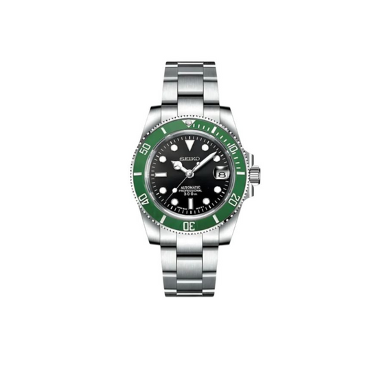 SEIKO MOD SEADWELLER BLACK MEN'S WATCH with black Dial and Steel Bracelet
