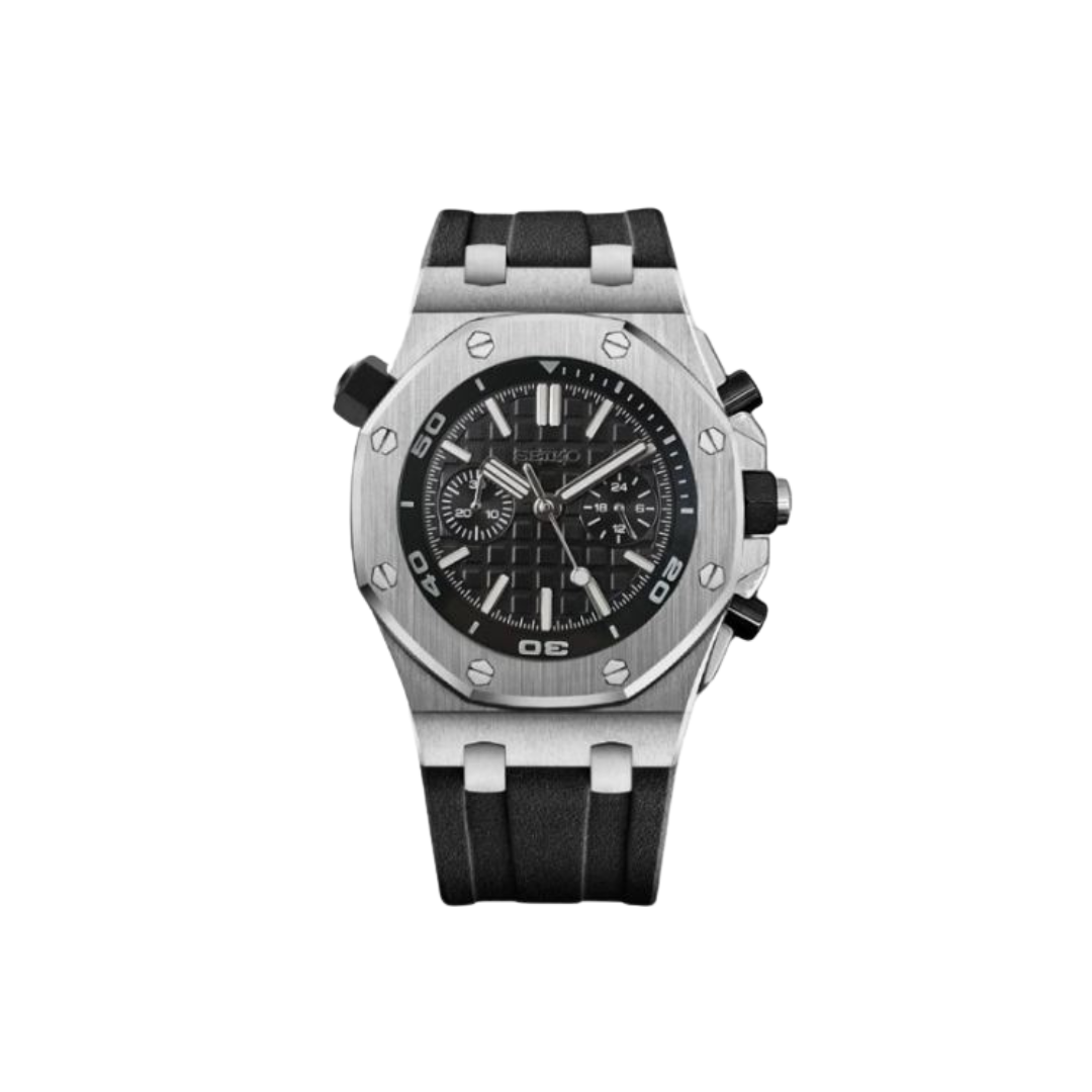 SEIKO MOD OFFSHORE PANDA Men's Watch with White Dial and ruber Bracelet