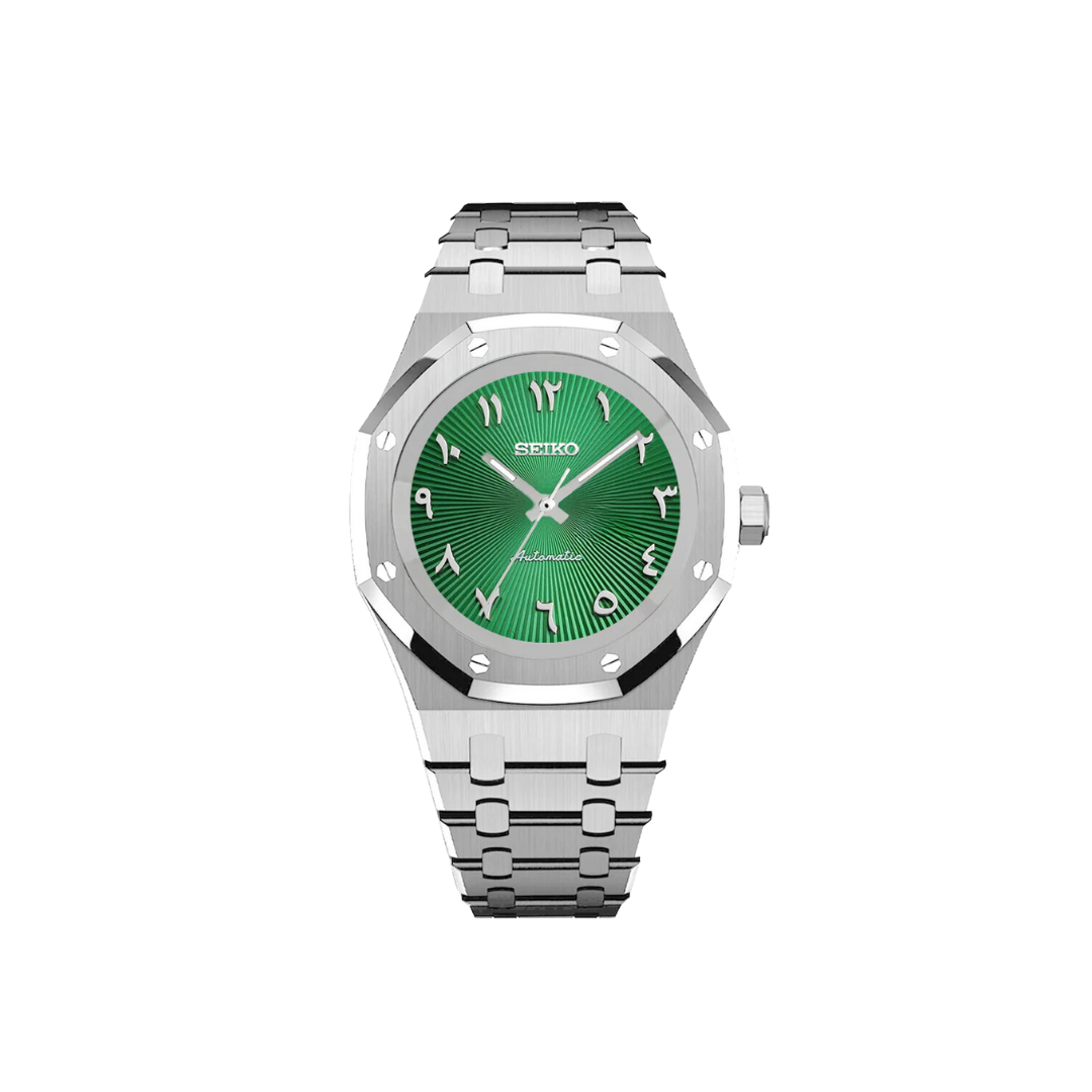 SEIKO MOD ROYAL OAK ARABIC DIAL BLACK/ BLUE DIAL with green Dial and Steel Bracelet