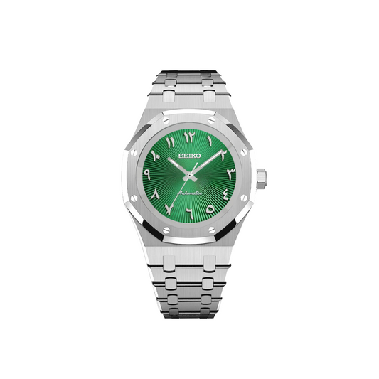 SEIKO MOD ROYAL OAK ARABIC DIAL BLACK/ BLUE DIAL with green Dial and Steel Bracelet