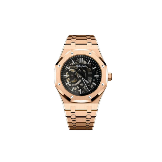 SEIKO MOD OAK SKELETON Men's Watch with black Dial and gold Steel Bracelet