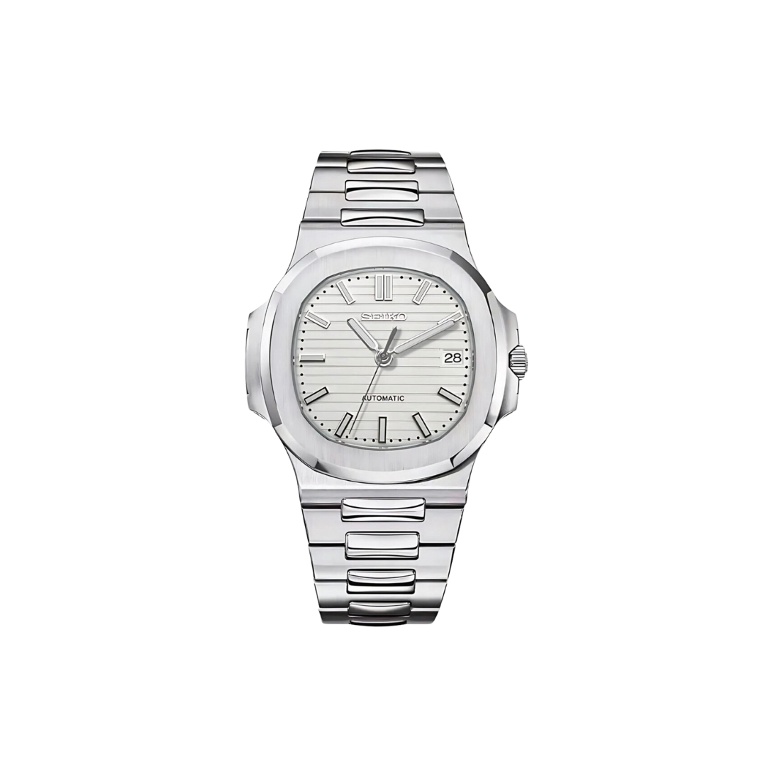SEIKO MOD NAUTILUS SILVER GREY Men's Watch with White Dial and Steel Bracelet