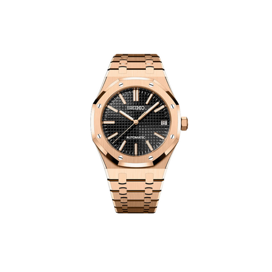SEIKO MOD ROYAL OAK with black Dial and gold Steel Bracelet