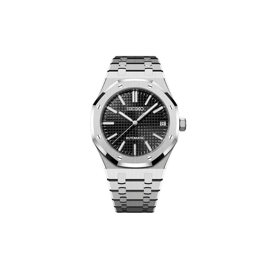SEIKO MOD ROYAL OAK with black Dial and Steel Bracelet